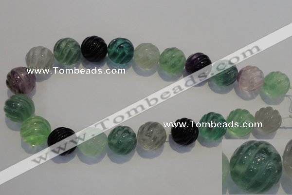 CFL461 15.5 inches 20mm carved round natural fluorite beads