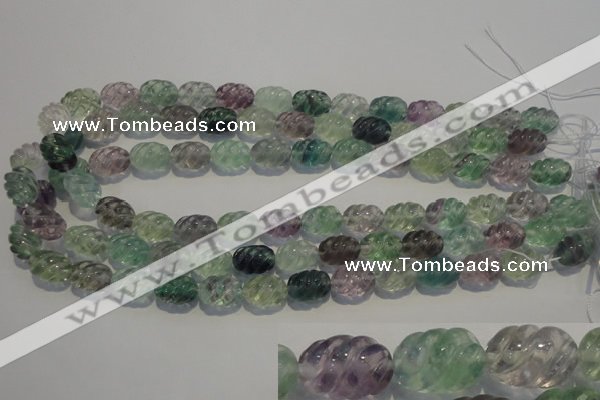 CFL475 15.5 inches 10*14mm carved rice natural fluorite beads