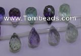 CFL708 Top-drilled 8*12mm faceted teardrop natural fluorite beads