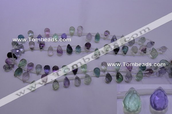 CFL708 Top-drilled 8*12mm faceted teardrop natural fluorite beads