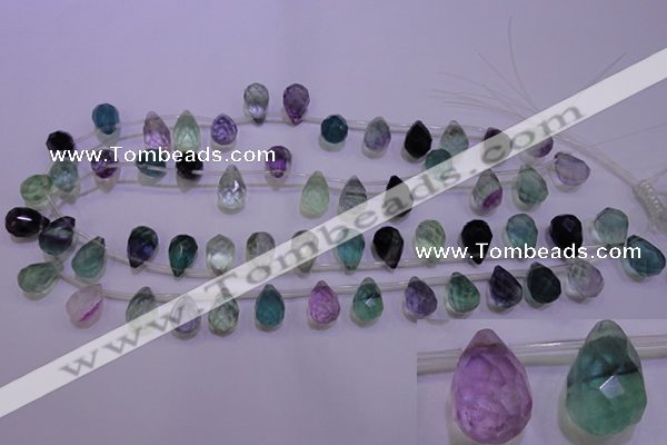 CFL709 Top-drilled 10*14mm faceted teardrop natural fluorite beads