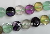 CFL783 15.5 inches 10mm flat round rainbow fluorite gemstone beads