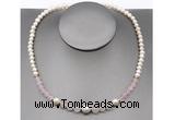 CFN100 potato white freshwater pearl & rose quartz necklace, 16 - 24 inches