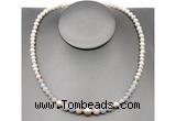 CFN102 potato white freshwater pearl & morganite necklace, 16 - 24 inches