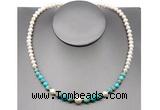 CFN106 potato white freshwater pearl & blue sea sediment jasper necklace, 16 - 24 inches