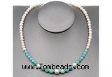 CFN107 potato white freshwater pearl & amazonite necklace, 16 - 24 inches