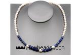 CFN109 potato white freshwater pearl & lapis lazuli necklace, 16 - 24 inches