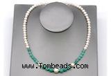 CFN112 potato white freshwater pearl & peafowl agate necklace, 16 - 24 inches