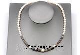 CFN115 potato white freshwater pearl & botswana agate necklace, 16 - 24 inches