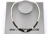 CFN128 potato white freshwater pearl & black agate necklace, 16 - 24 inches