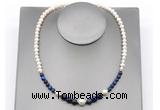 CFN130 potato white freshwater pearl & blue tiger eye necklace, 16 - 24 inches