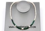 CFN131 potato white freshwater pearl & green tiger eye necklace, 16 - 24 inches
