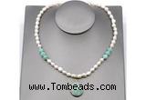 CFN153 baroque white freshwater pearl & amazonite necklace with pendant