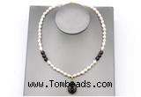 CFN160 baroque white freshwater pearl & smoky quartz necklace with pendant