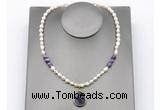 CFN164 baroque white freshwater pearl & dogtooth amethyst necklace with pendant