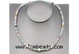 CFN199 4*6mm faceted rondelle amazonite & potato white freshwater pearl necklace