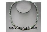 CFN206 4*6mm faceted rondelle Qinghai jade & potato white freshwater pearl necklace