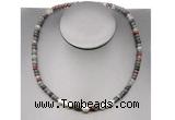 CFN213 4*6mm faceted rondelle African bloodstone & potato white freshwater pearl necklace