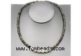 CFN214 4*6mm faceted rondelle dragon blood jasper & potato white freshwater pearl necklace