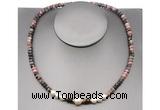 CFN216 4*6mm faceted rondelle rhodonite & potato white freshwater pearl necklace