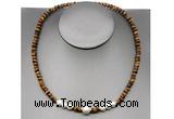 CFN222 4*6mm faceted rondelle yellow tiger eye & potato white freshwater pearl necklace
