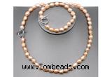 CFN28 8mm - 9mm baroque pink freshwater pearl jewelry set, 16 - 54 inches