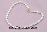 CFN302 16 - 24 inches 9mm - 10mm rice white freshwater pearl necklace