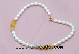 CFN307 Rice white freshwater pearl & yellow banded agate necklace, 16 - 24 inches