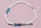 CFN315 9 - 10mm rice white freshwater pearl & apatite necklace wholesale