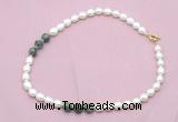 CFN349 9 - 10mm rice white freshwater pearl & African turquoise necklace wholesale