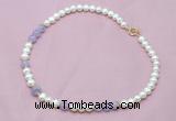 CFN501 Potato white freshwater pearl & lavender amethyst necklace, 16 - 24 inches