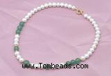 CFN504 Potato white freshwater pearl & green aventurine necklace, 16 - 24 inches