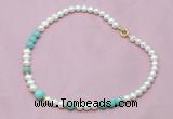 CFN505 Potato white freshwater pearl & amazonite necklace, 16 - 24 inches