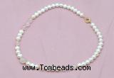 CFN517 9mm - 10mm potato white freshwater pearl & rose quartz necklace