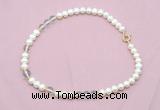 CFN531 9mm - 10mm potato white freshwater pearl & white crystal necklace