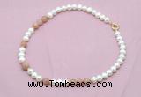 CFN536 9mm - 10mm potato white freshwater pearl & moonstone necklace