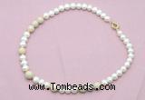 CFN559 9mm - 10mm potato white freshwater pearl & white fossil jasper necklace