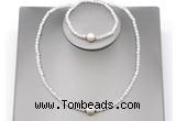 CFN601 4mm faceted round white moonstone & potato white freshwater pearl jewelry set