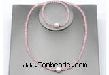 CFN605 4mm faceted round rose quartz & potato white freshwater pearl jewelry set
