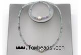 CFN609 4mm faceted round fluorite & potato white freshwater pearl jewelry set