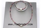 CFN610 4mm faceted round tourmaline & potato white freshwater pearl jewelry set
