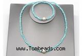 CFN615 4mm faceted round amazonite & potato white freshwater pearl jewelry set