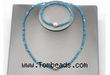CFN616 4mm faceted round apatite & potato white freshwater pearl jewelry set