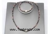 CFN631 4mm faceted round rhodonite & potato white freshwater pearl jewelry set