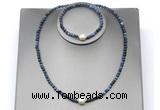 CFN644 4mm faceted round dumortierite & potato white freshwater pearl jewelry set