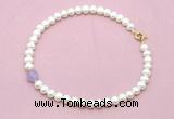 CFN701 9mm - 10mm potato white freshwater pearl & lavender amethyst necklace