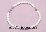 CFN702 9mm - 10mm potato white freshwater pearl & lavender amethyst necklace
