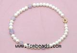 CFN704 9mm - 10mm potato white freshwater pearl & lavender amethyst necklace