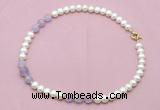 CFN708 9mm - 10mm potato white freshwater pearl & lavender amethyst necklace