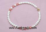 CFN715 9mm - 10mm potato white freshwater pearl & cherry quartz necklace